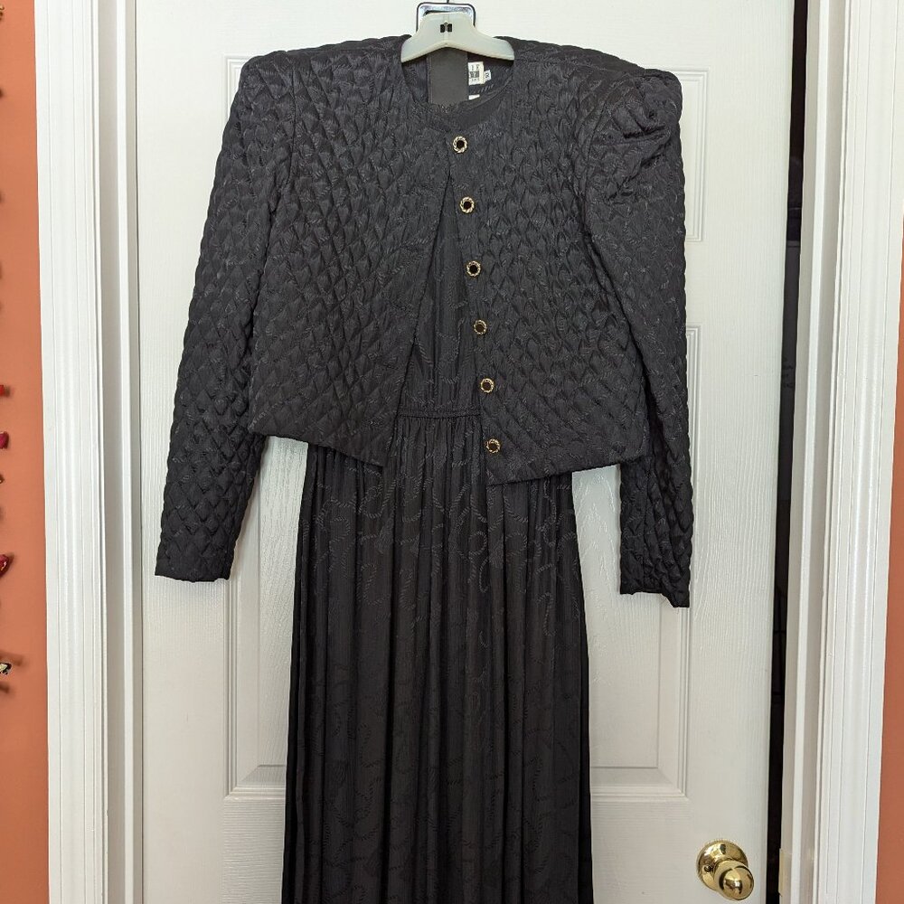 Vintage Black Leslie Fay Dress with Quilted Jacket Size 10